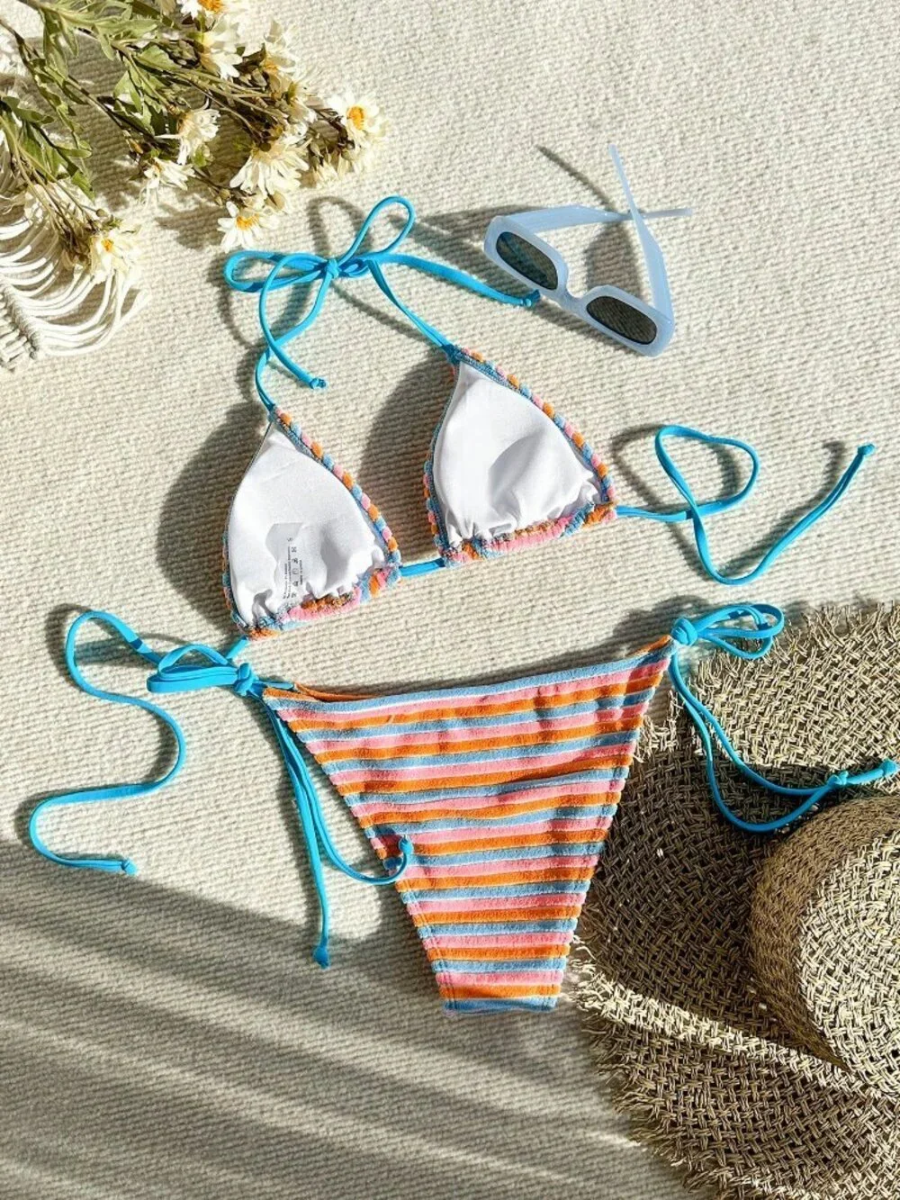 Multicolor Cute Women's Contrast Color Halter Tie bikini Set